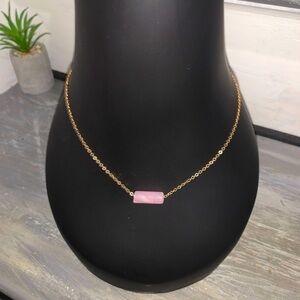 Bar necklace pink pendant on gold chain comes with length extender 18-21” long